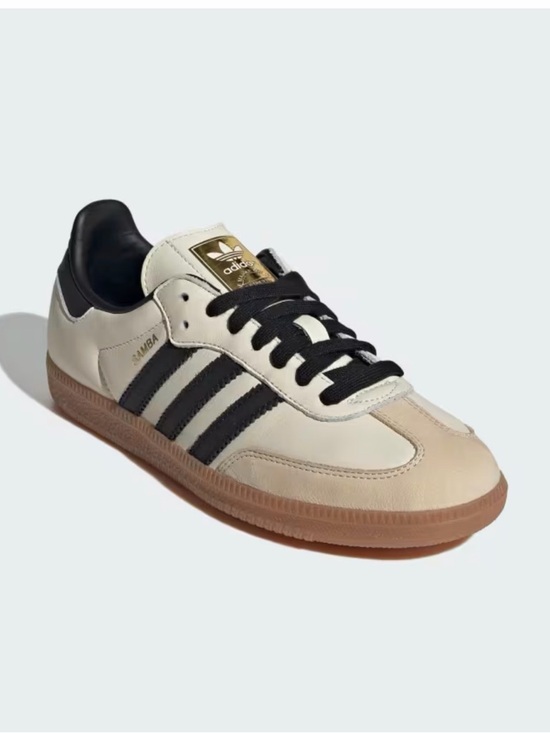 adidas Shoes - adidas Samba OG Leather Sneaker in Cream with Black Stripes and Gum Sole